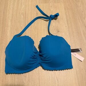 Victoria's Secret Swim Blue Scalloped Halter Underwire Bikini Top 38D NWT